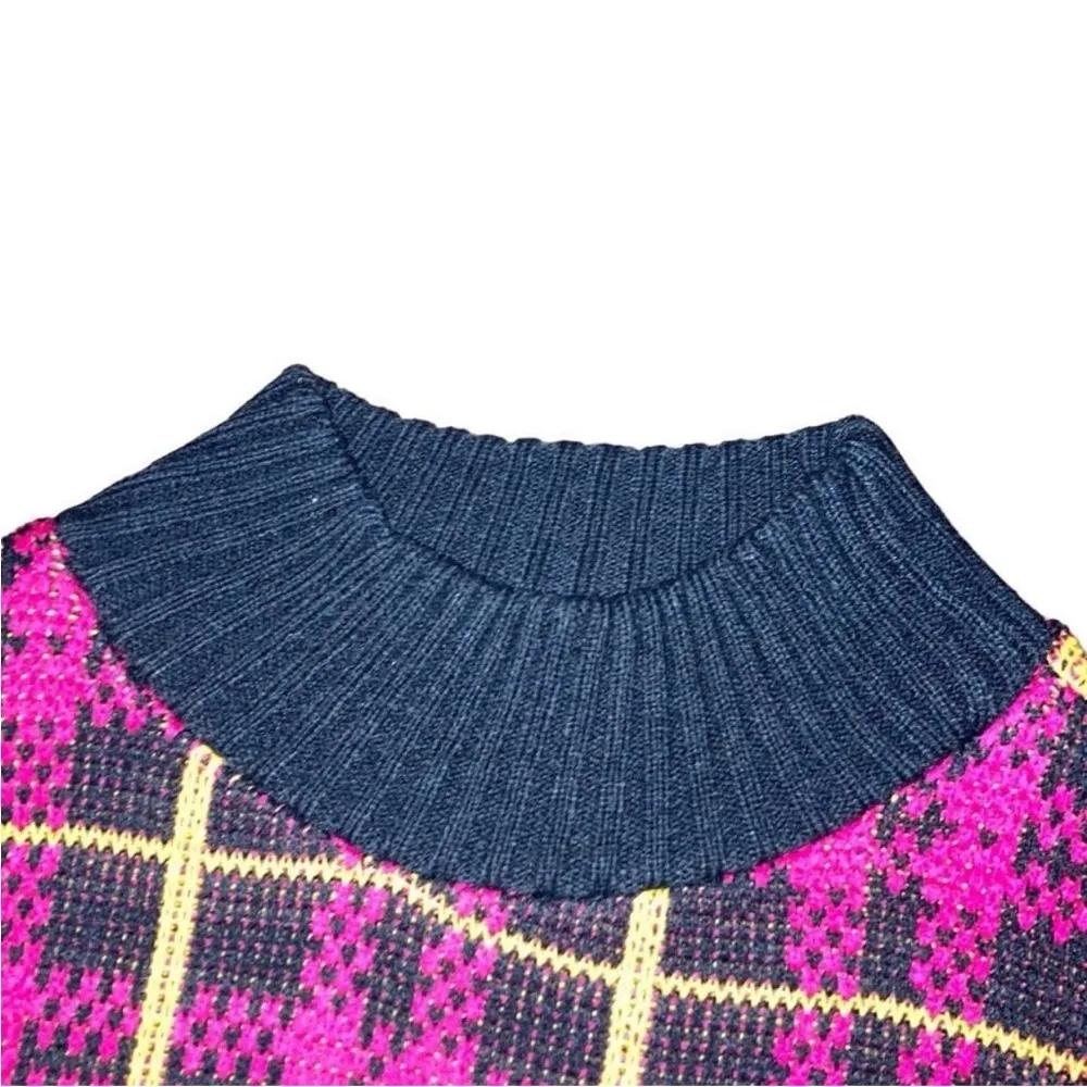 Vintage Headliners Pullover Sweater Multicolor Plaid Pink Yellow Black Bright Lg - Image 4