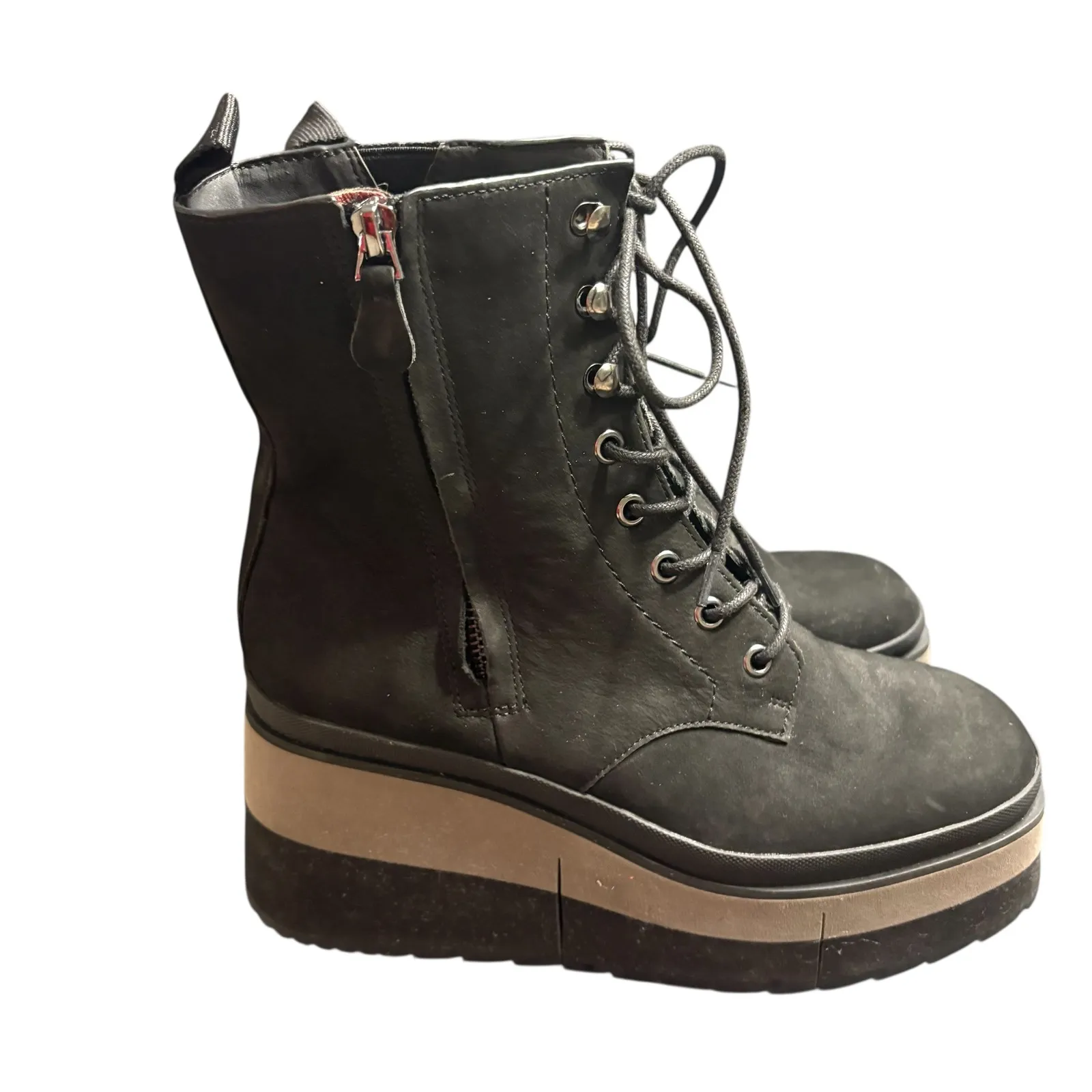 Naked Feet Burnout Black Boots Suede‎ Leather Lace Up Combat Wedge Platform 6.5 - Image 9