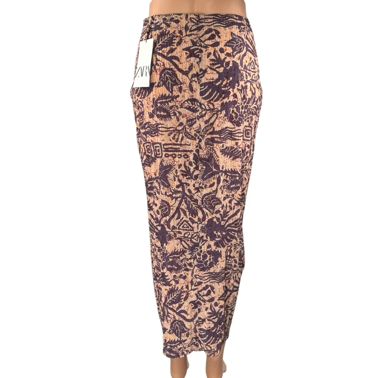 NEW Zara Purple Floral Wrap Coastal Print Zipper Midi Sarong Pencil Skirt Size S - Image 3