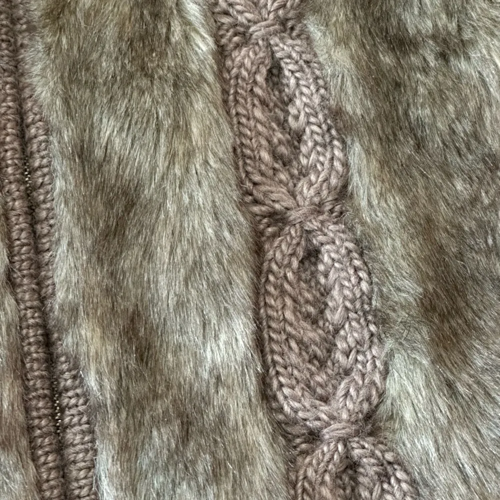 Kenar Faux Fur Vest XL Wool/Alpaca Blend Cable knit Sweater Zippered NWT Brown - Image 2
