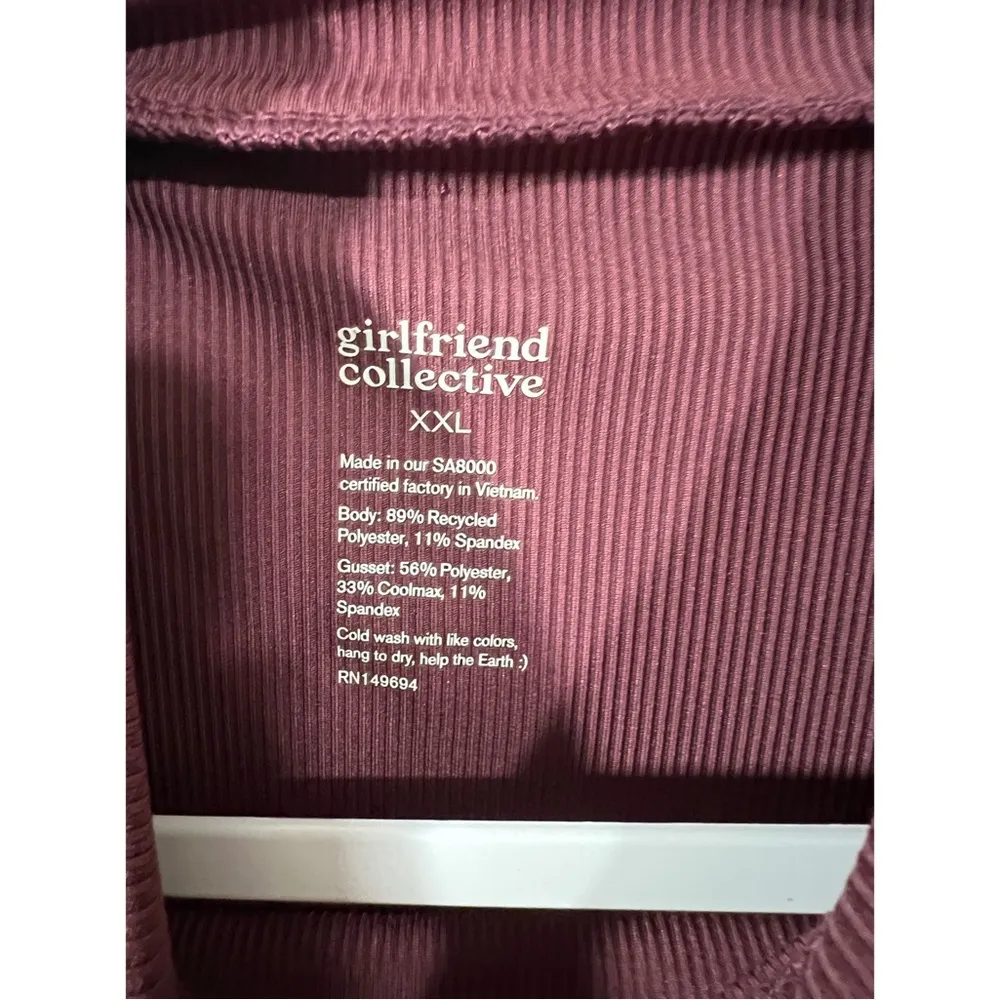 Girlfriend Collective Mockneck Ribbed Long Sleeve Bodysuit Size XXL in Maroon - Image 5