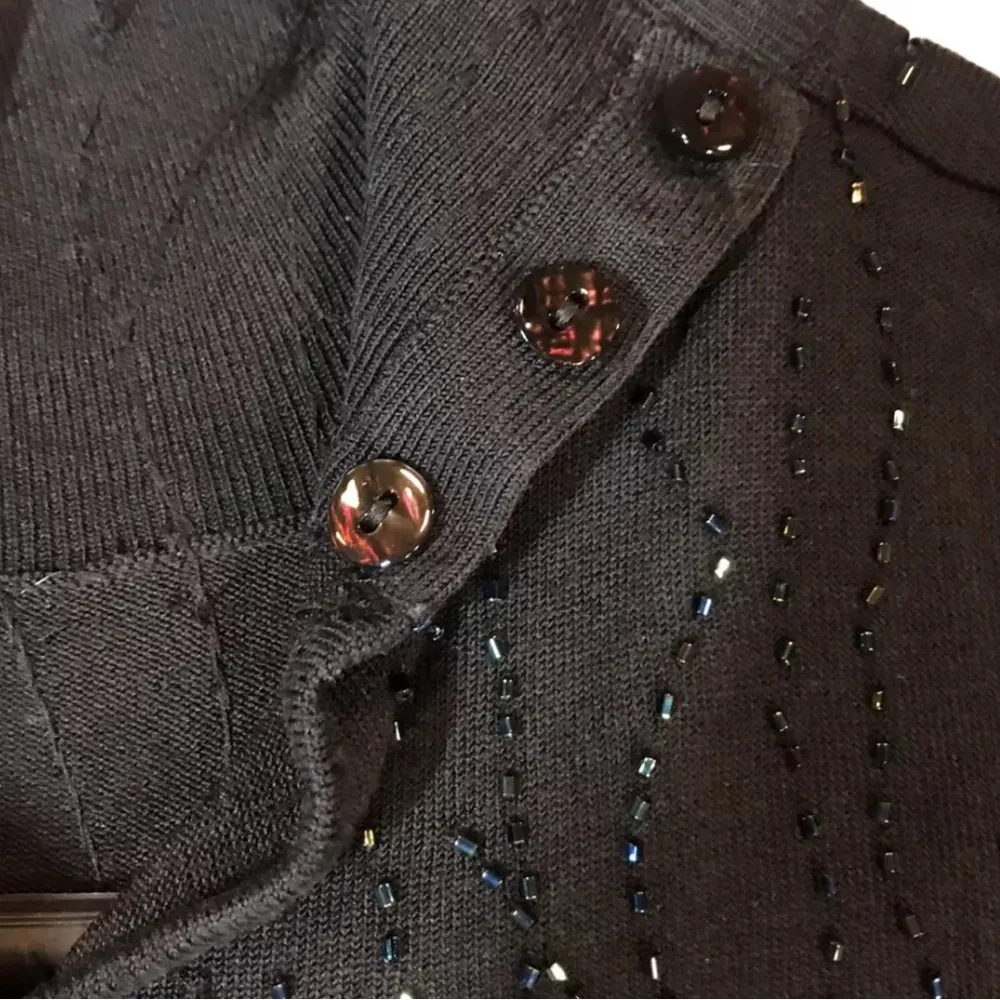 Dana Buchman Black Beaded Silk Top Blend w/Iridescent Bugle Beads - Size Small - Image 5