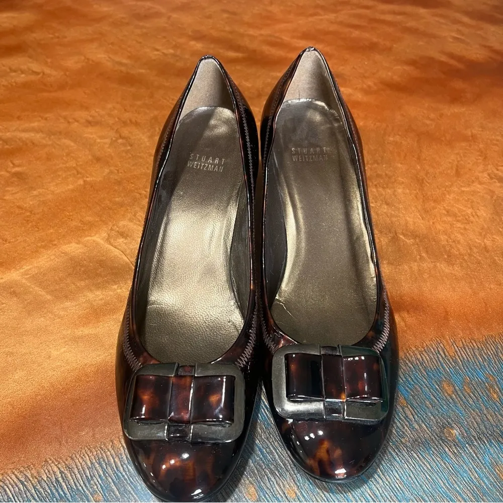 Stuart Weitzman Patent Leather Wedge Shoes Tortoise Shell animal print brown - Image 7