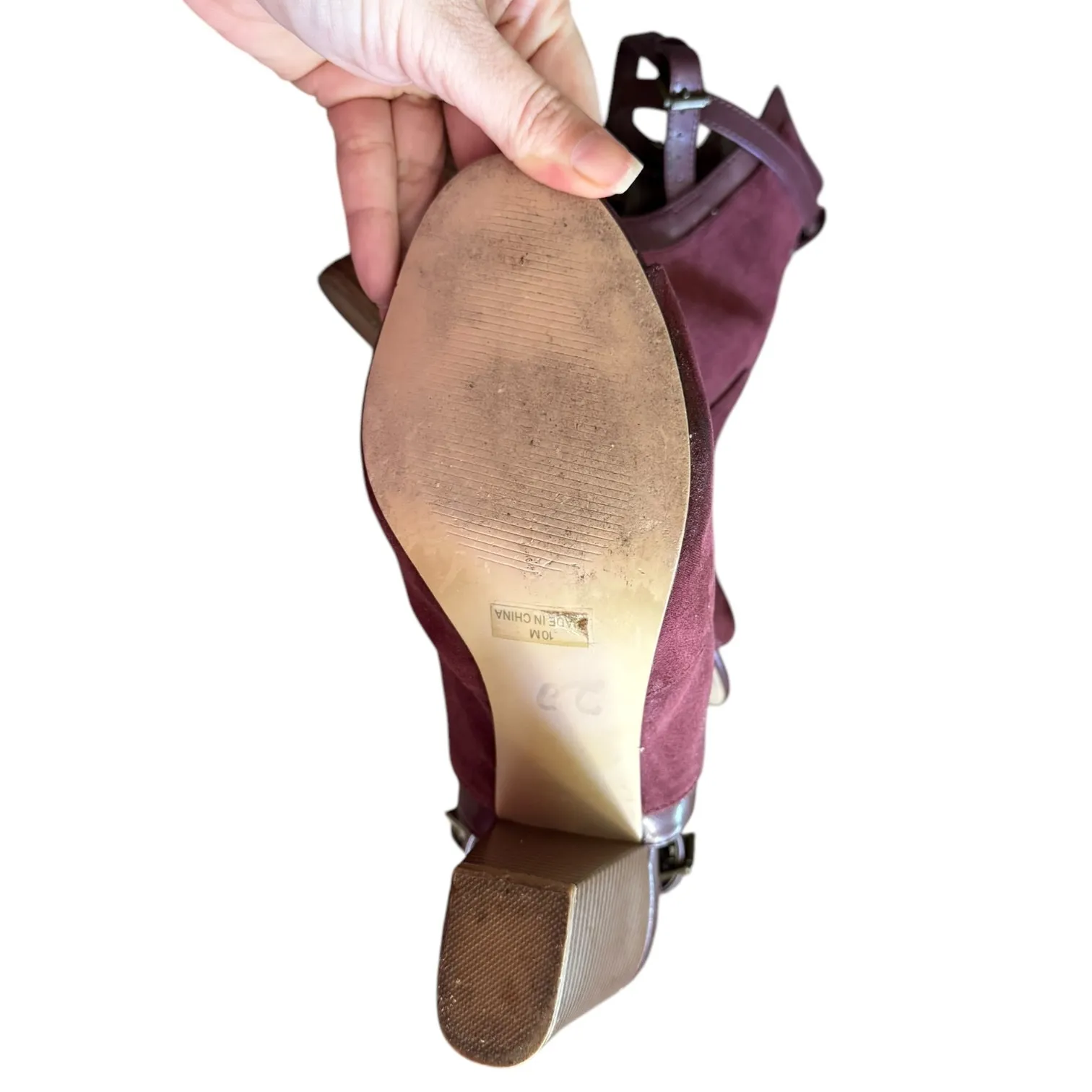 Penny Love Kenny Maroon Red Suede Strappy Block Heels Size 10 - Image 8