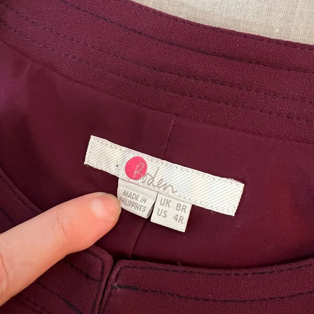 Boden Addie burgundy 3/4 sleeve business professional dress size 4 - Image 9