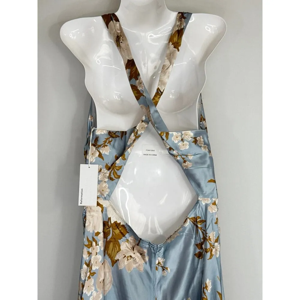 Reformation Casette Silk Dress in Serene Sz.10 NWT Preppy Bohemian Party Wedding - Image 12