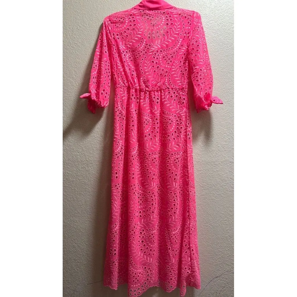 Lilly Pulitzer Amrita Midi Dress Swirly Fern Scallop Eyelet‎ Pink Size 0 NWT - Image 8