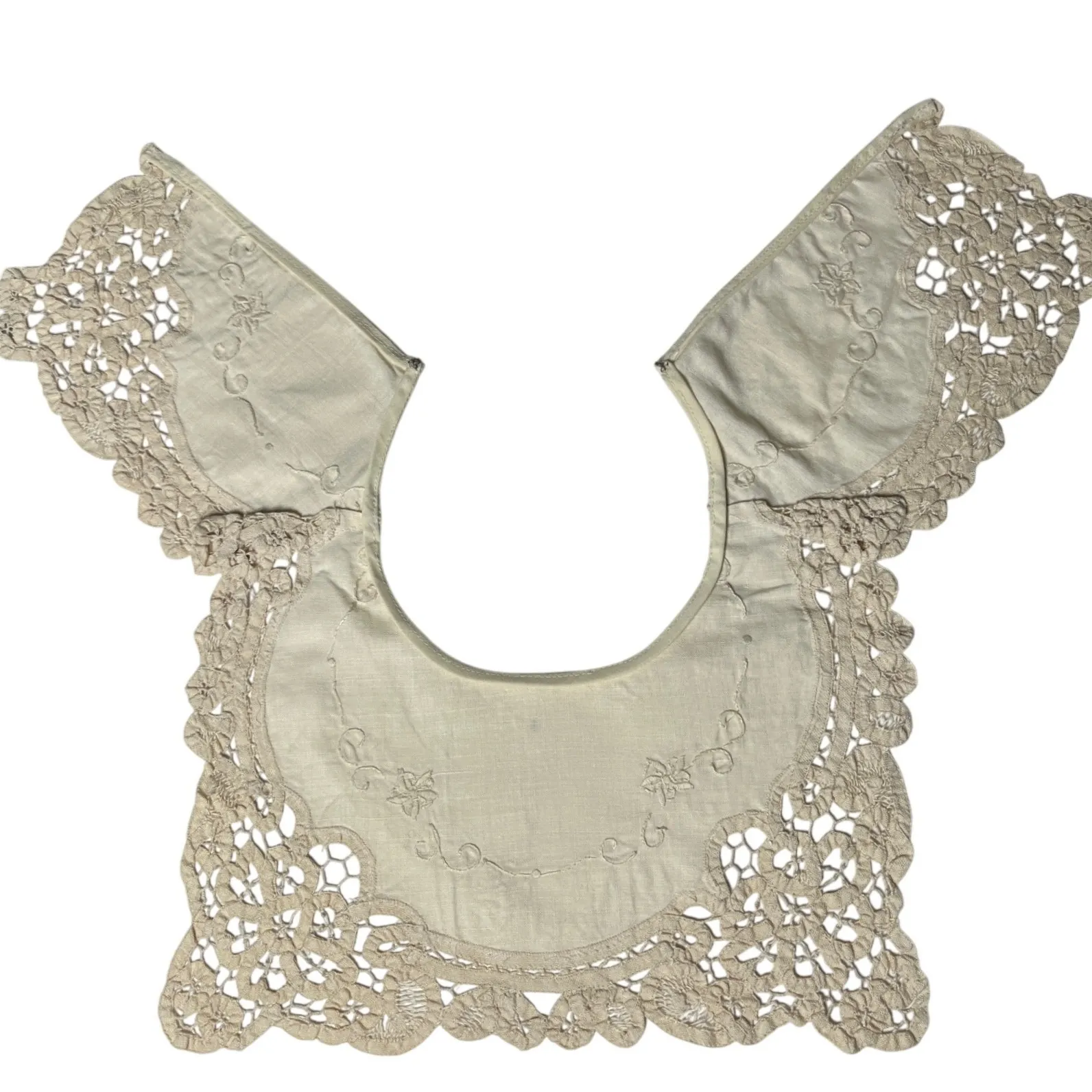 Vintage Ivory Lace Collar Overlay Floral Embroidered Victorian Edwardian - Image 6