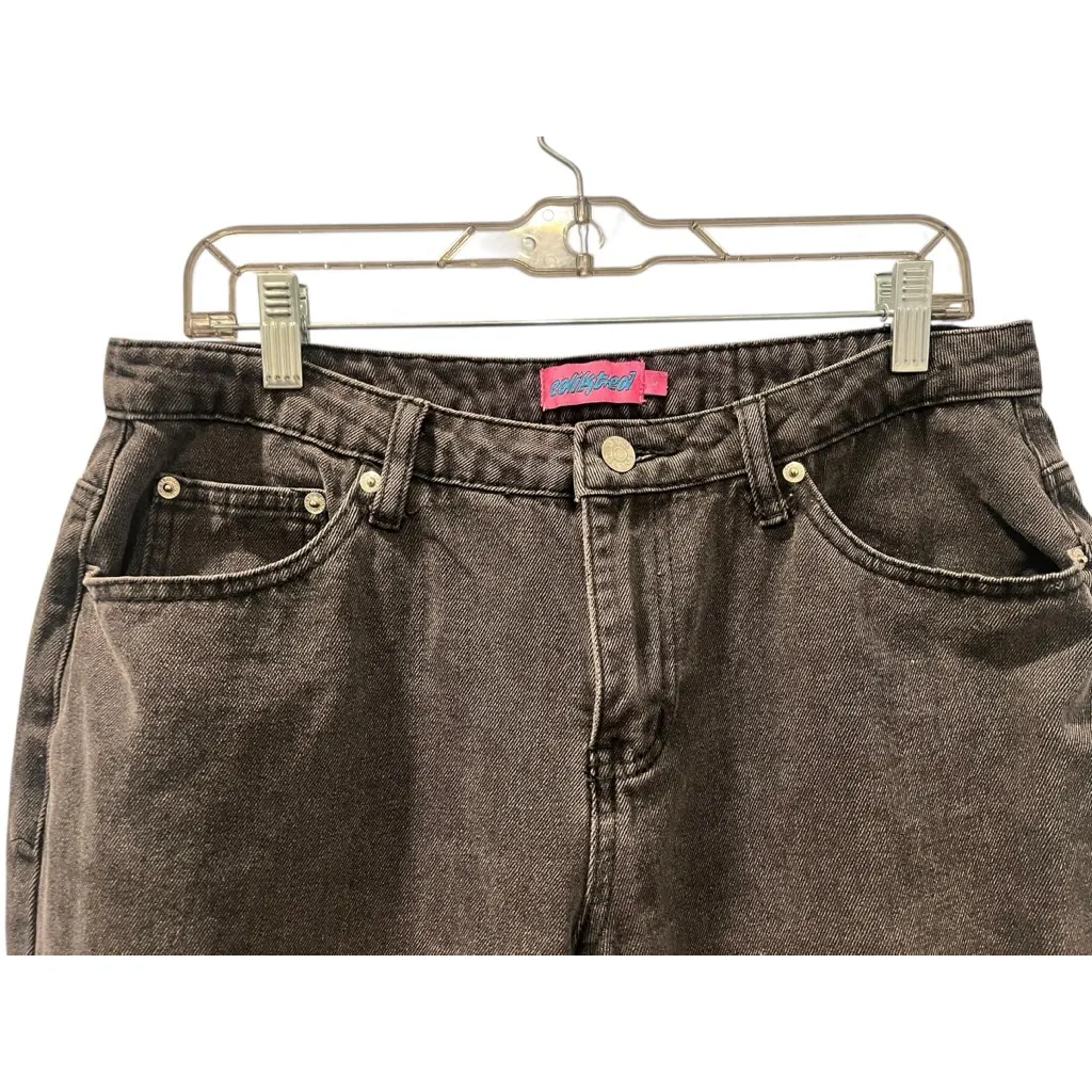 Edikted 1980 Embroidered Wide Leg Black Denim Jeans Size Large Women's Casual - Image 3