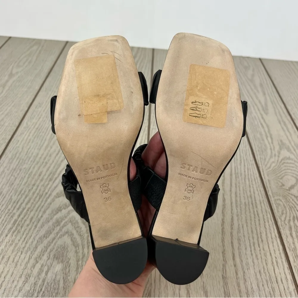 Staud Frankie Ruched Slide on Two Strap Leather Sandals 36 Black $325 Portugal - Image 7