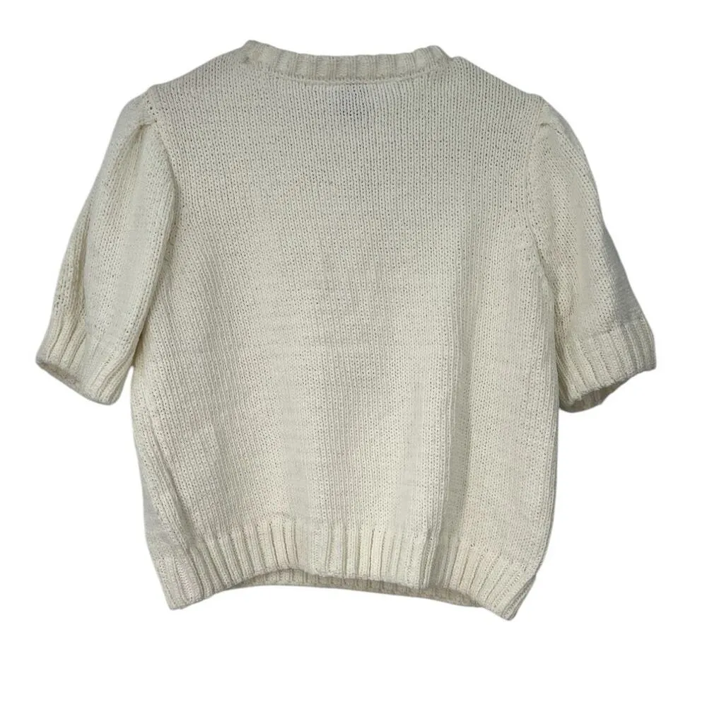 Joie | M | Knit Short Sleeve Sweater Floral Applique Crochet Top Women's - Image 4