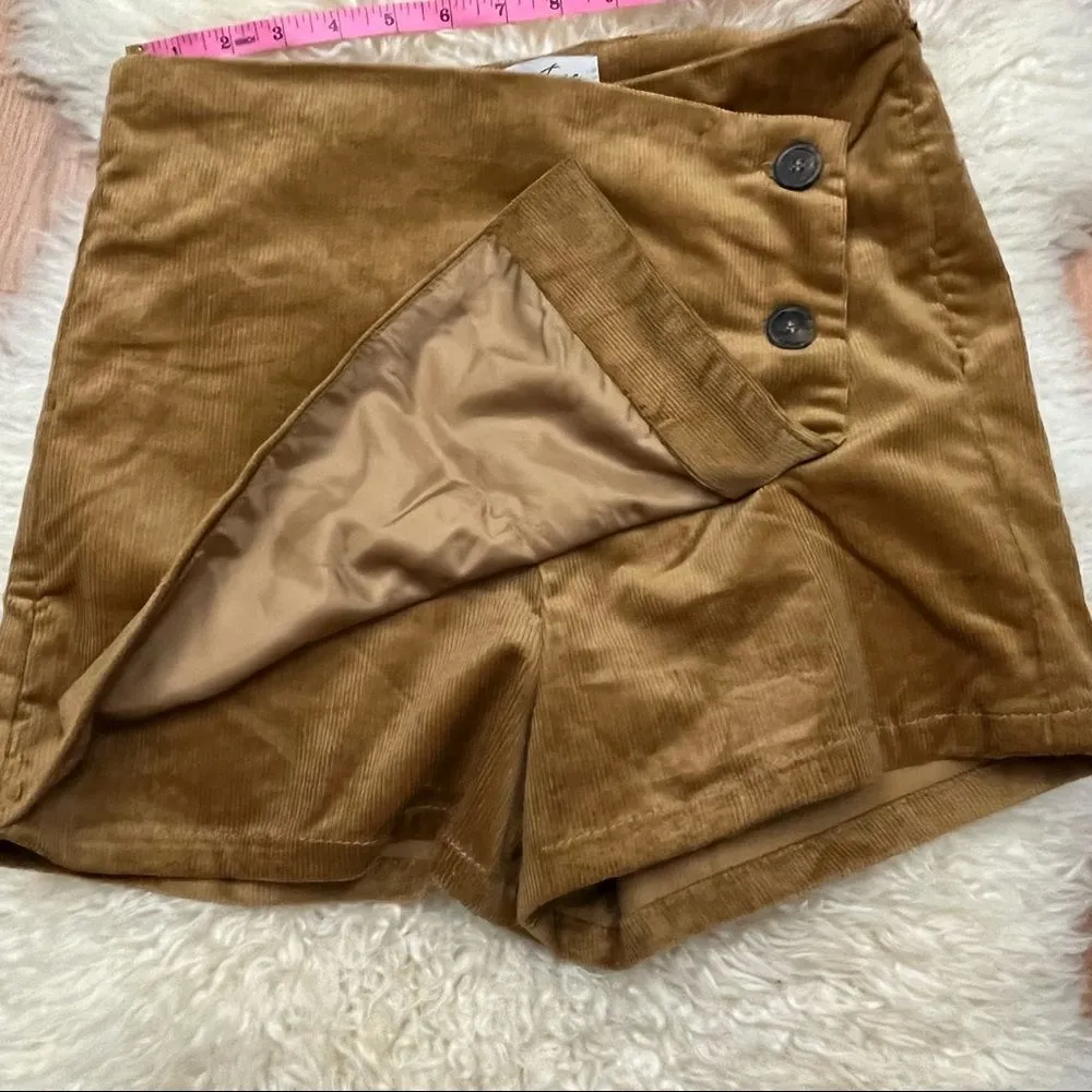 Love Tree Asymmetric Button Camel Stretch Corduroy Skort M - Image 2