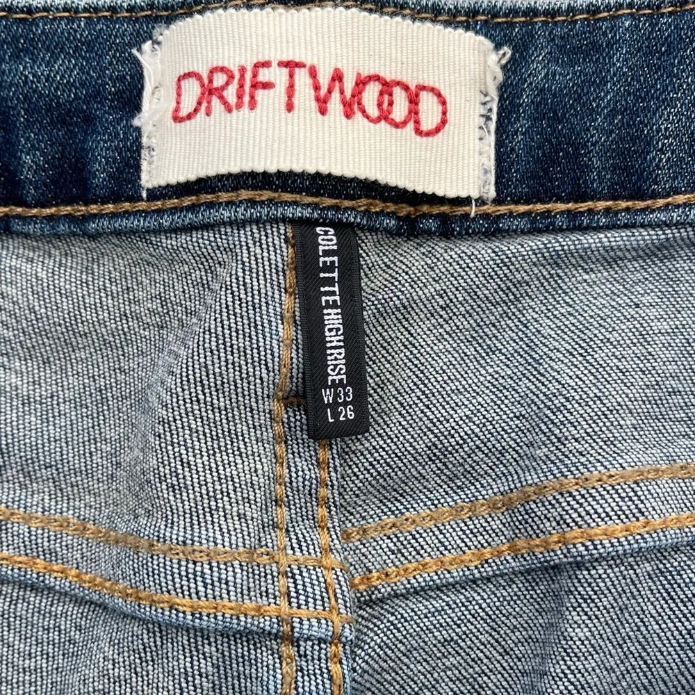 Driftwood Jeans Colette Hi Rise Aztec Embroidery Stretch Fray Hem size‎ 33 - Image 5