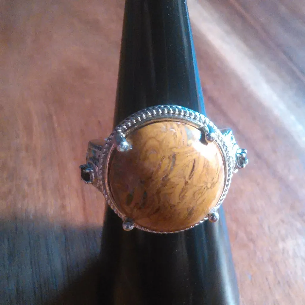 Script Stone and Brazilian Smokey Quartz Solitaire Copper Ring (Size 6) - Image 13