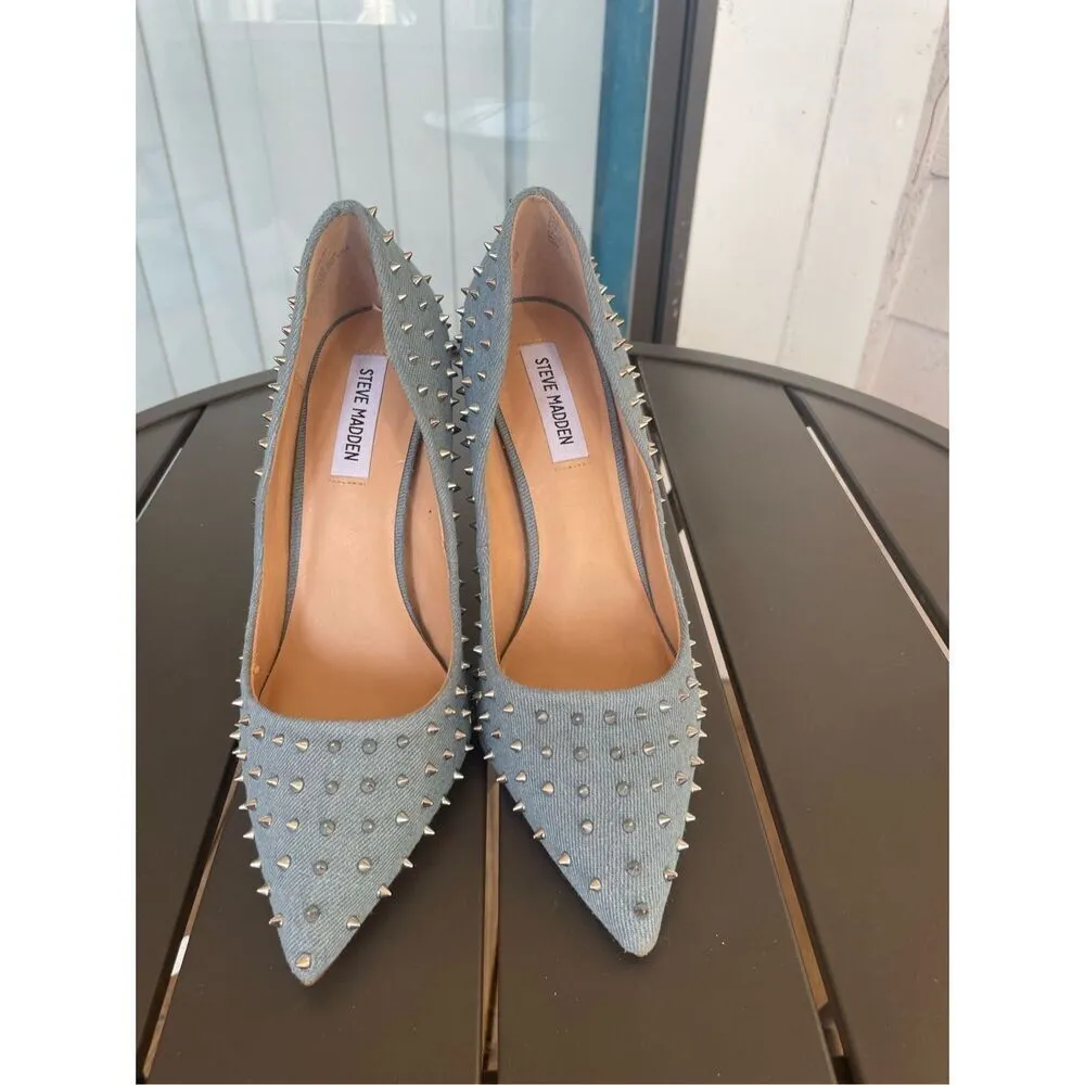 NWOB Steve Madden Daisie Denim Spike Studded Pump Heels 10 M - Image 12
