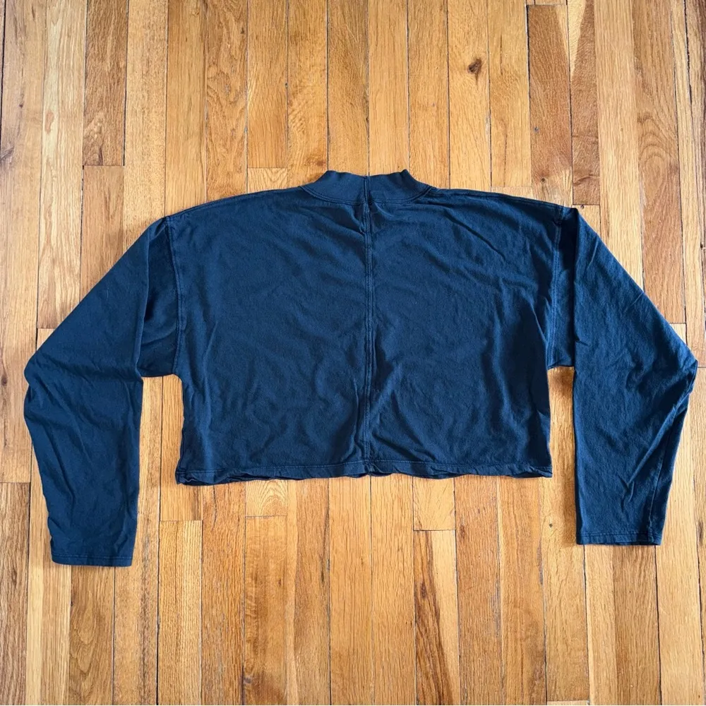 Free People We The Free Basic Cropped Long Tee Mock Neck Washed Black XS - Image 2