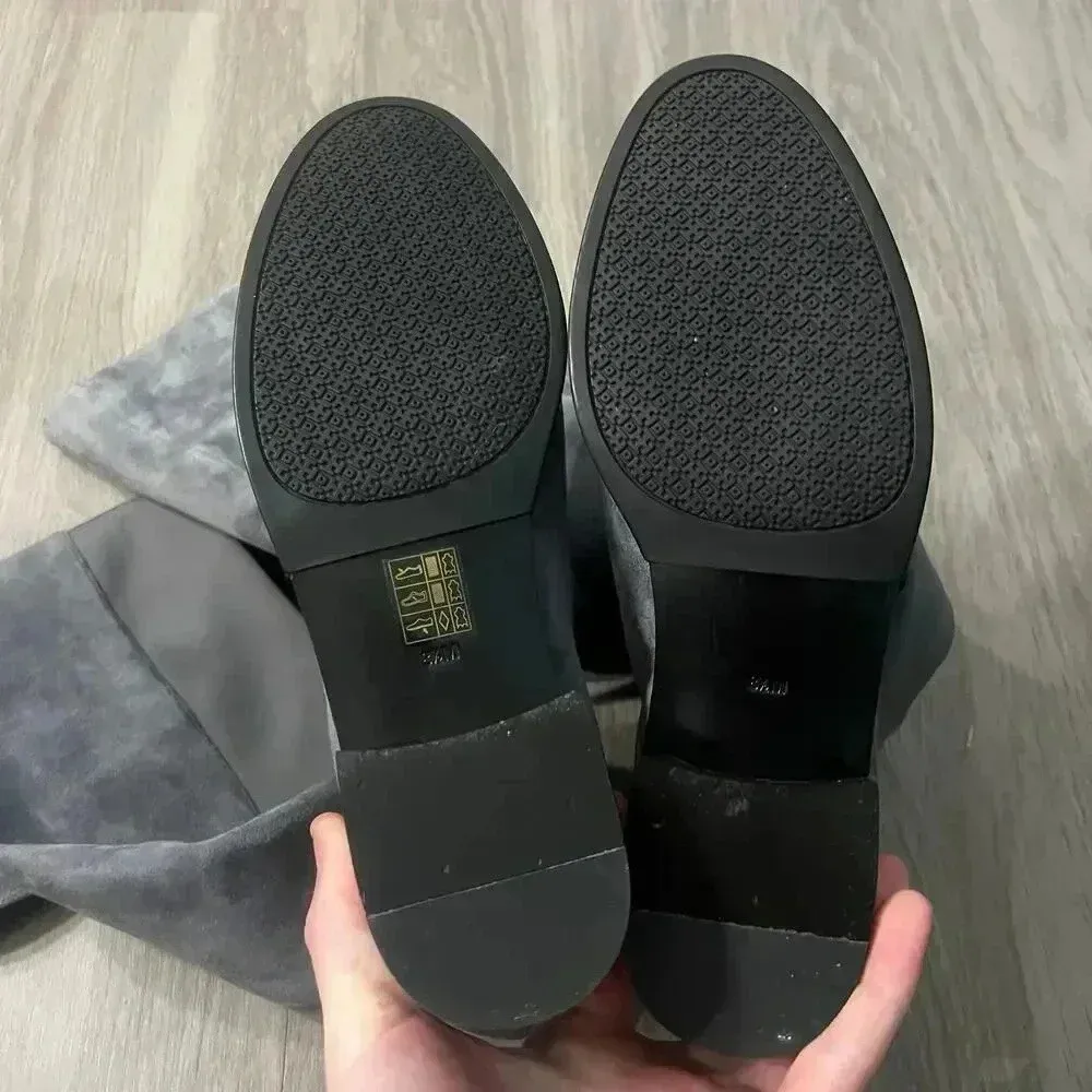 Tory Burch Caitlin Over The Knee Boot Embossed Logo Suede Gray Size 8.5 - Image 5