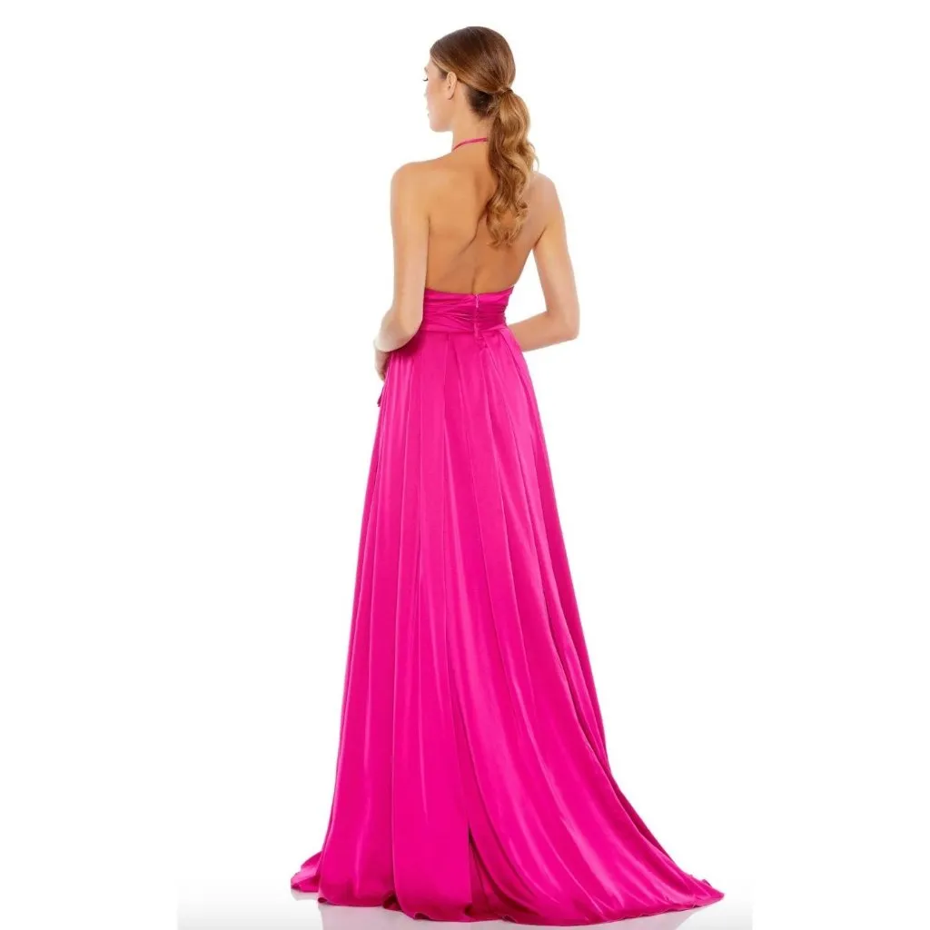 Ieena Mac Duggal Charmeuse Halter Strap Soft Tie Waist Gown Magenta Womens Size - Image 2