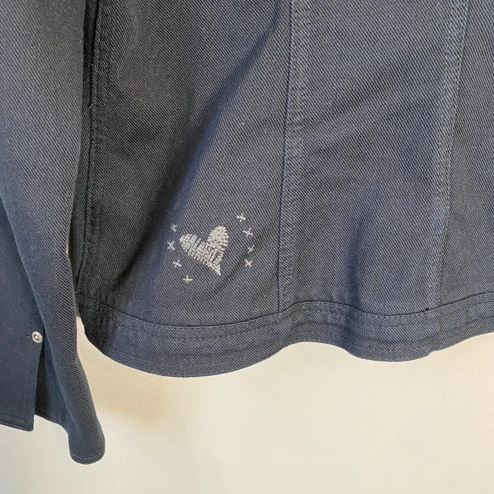 NWOT Brighton Embroidered Denim Jean Jacket Women's S/M* Black Bedazzled Hearts - Image 11
