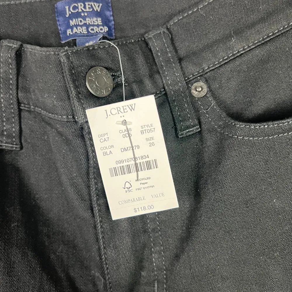 NWT J. Crew Factory Mid-Rise Flare Crop Black Jean in All-Day Stretch Size 26 - Image 6
