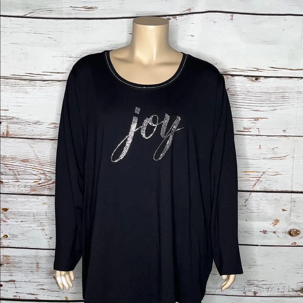 Catherines NWT Size 5X 34/36W Black 'Joy' Embellished Christmas Knit Top Shirt - Image 2
