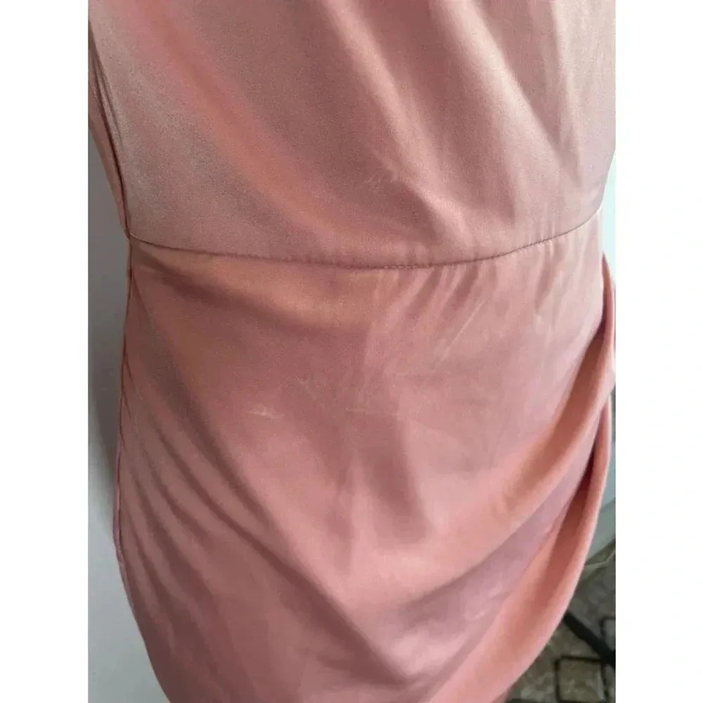 Showpo Dazzling Lights‎ Cowl Drape MIDI Dress Pink Peach Satin Size 6 US 0209 - Image 5