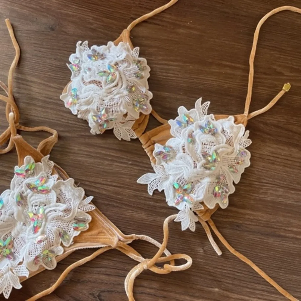 Bikini Custom Velour Lace Embellished Festival High Quality Boutique Swimwear - Image 19