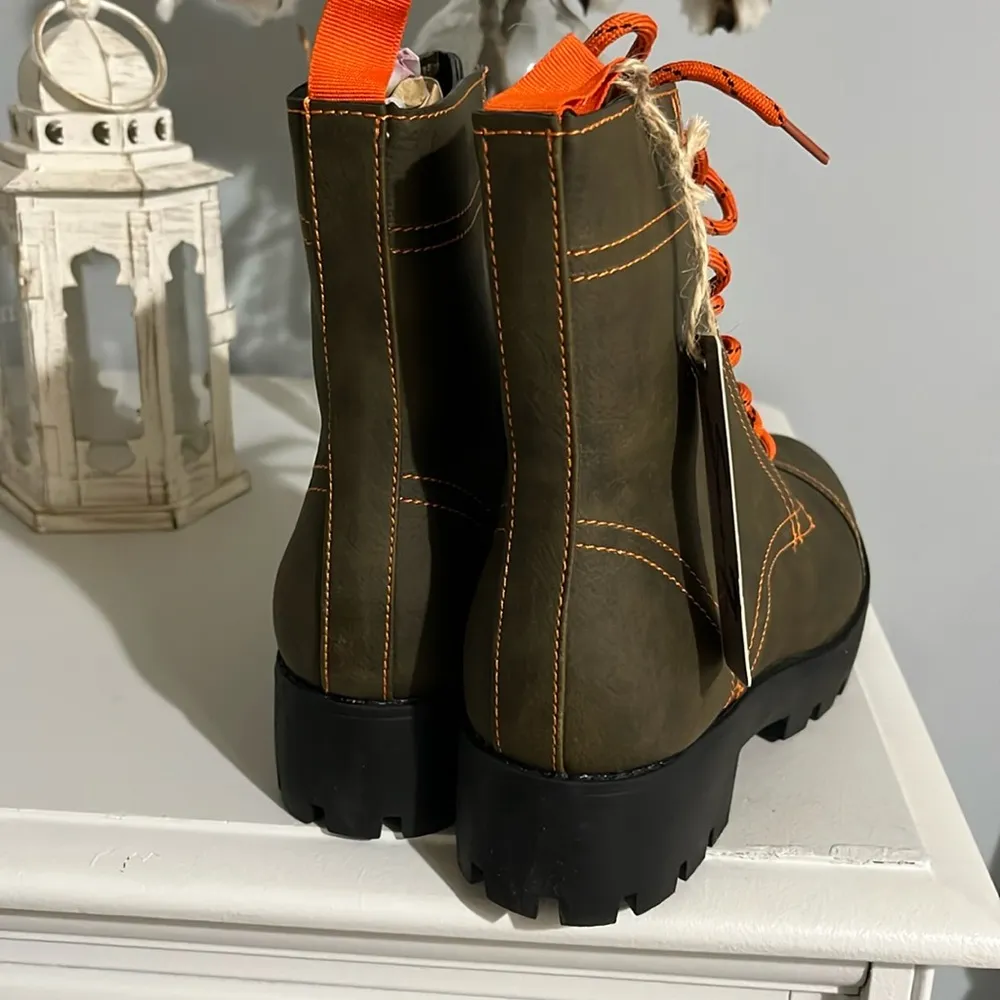 Combat Boots Jodi Olive Green Lace Up Booties Seven7 Womens 7 Hiking - Image 4