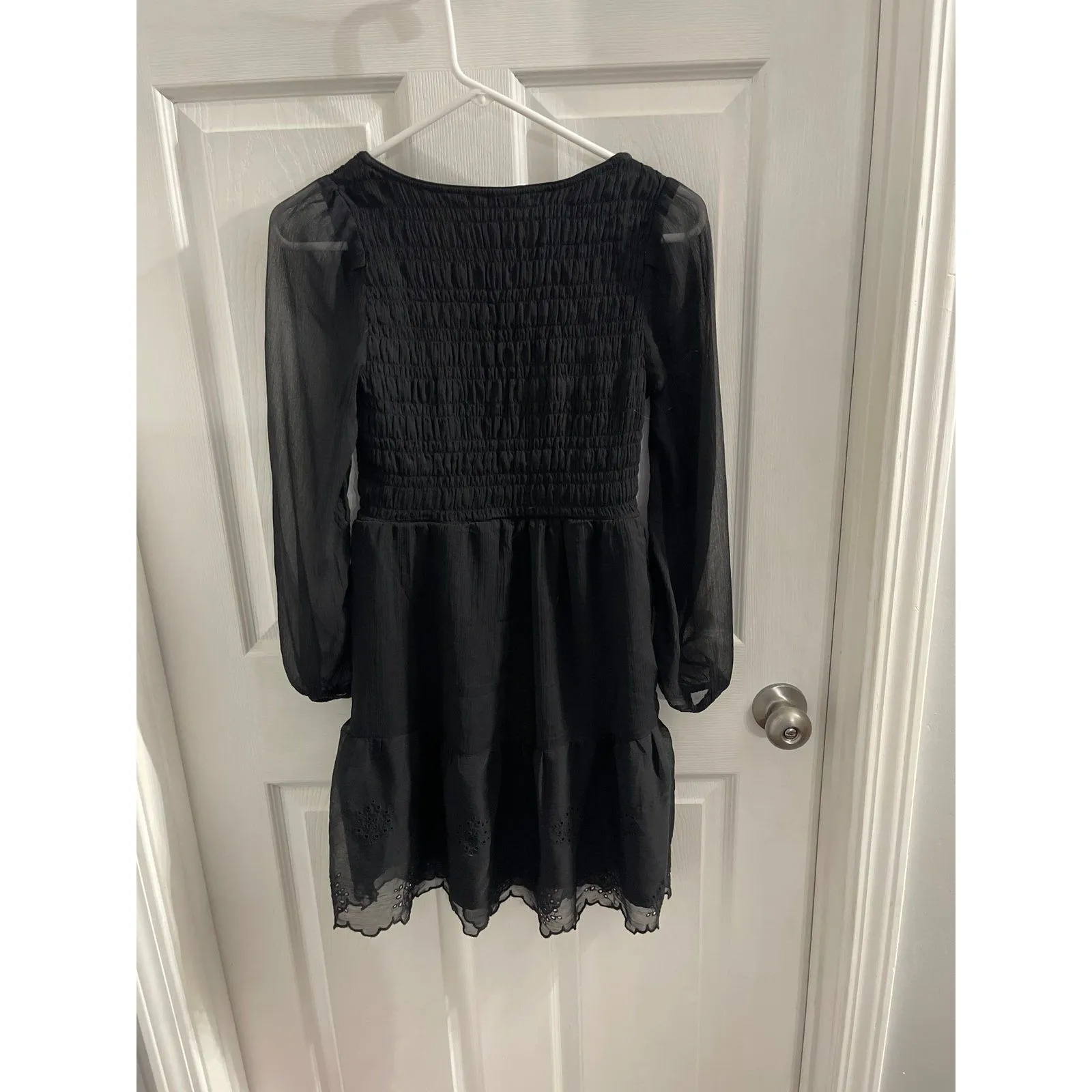 Old Navy Fit & Flare Long Sleeve Eyelet Mini Dress Black Size XS New With Tag - Image 4