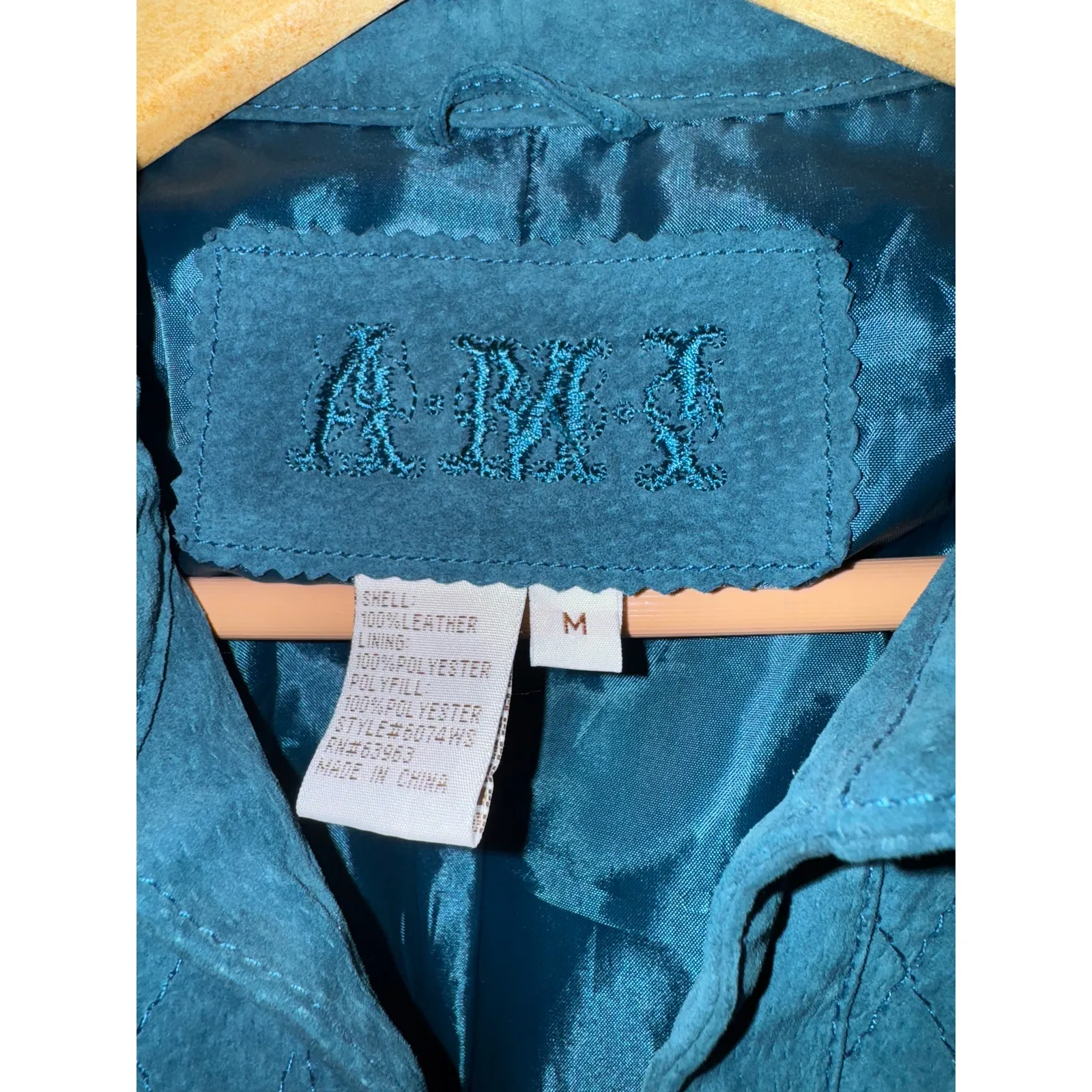 AMI Leather Jacket Women's Medium Teal Country Western Suede Quilted Equestrian Green - Image 14