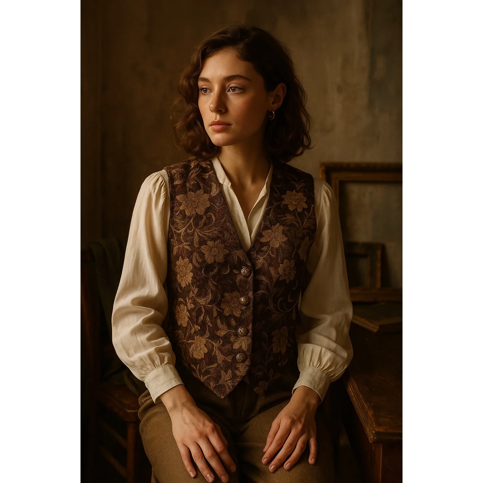 Vintage Floral Tapestry Brocade Vest Baroque Cottagecore Boho Waistcoat S/M Size M - Image 3