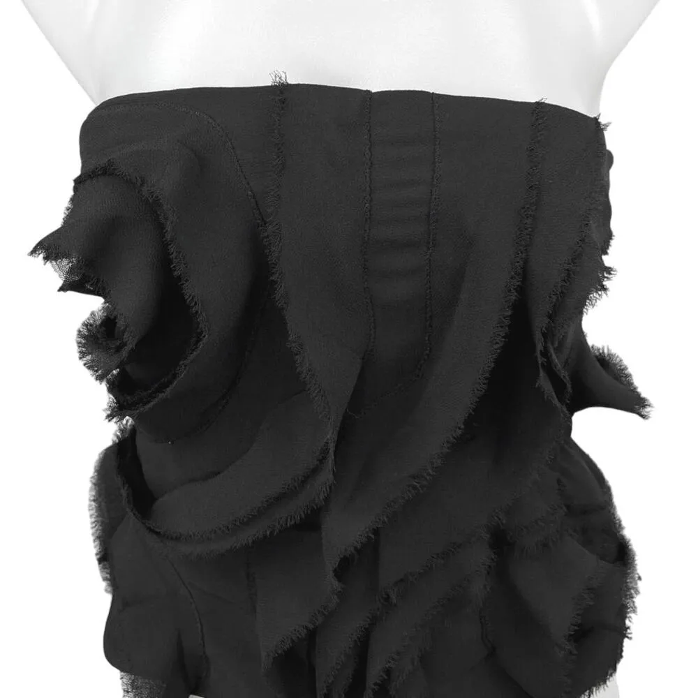 Zara Black Strapless Scalloped Tulle Ruffle Frayed Fringe Tube Crop Top Size S - Image 3