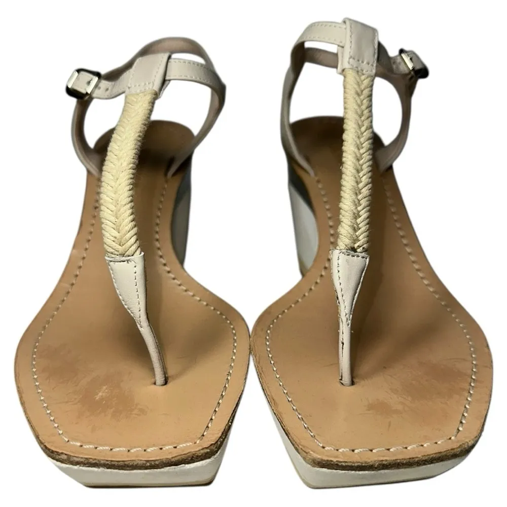 Jil Sander Women’s 37 7 White Tan Metallic Gold Roped T-Strap Platform Sandals - Image 4