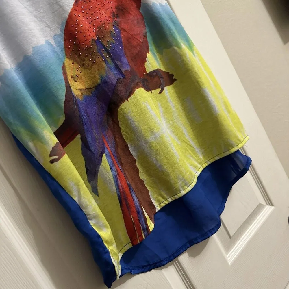 Lucky Brand Women’s Plus Size 1X 16W  Sleeveless Tank Blouse Parrot Rhinestone - Image 3