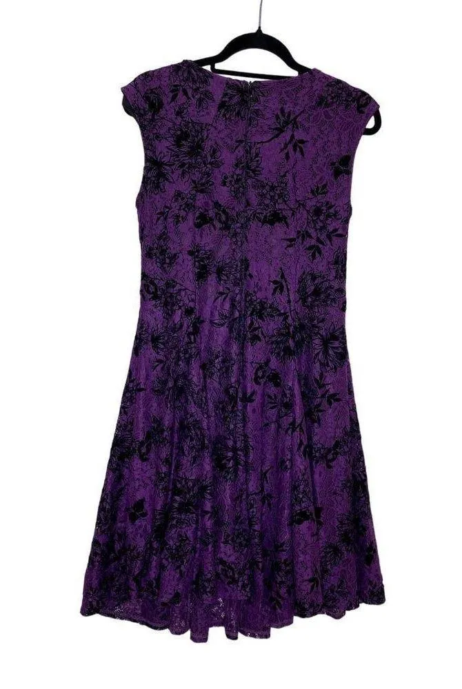 Danny & Nicole Floral Lace Velvet Fit & Flare Dress Purple Black Halloween 8 - Image 15