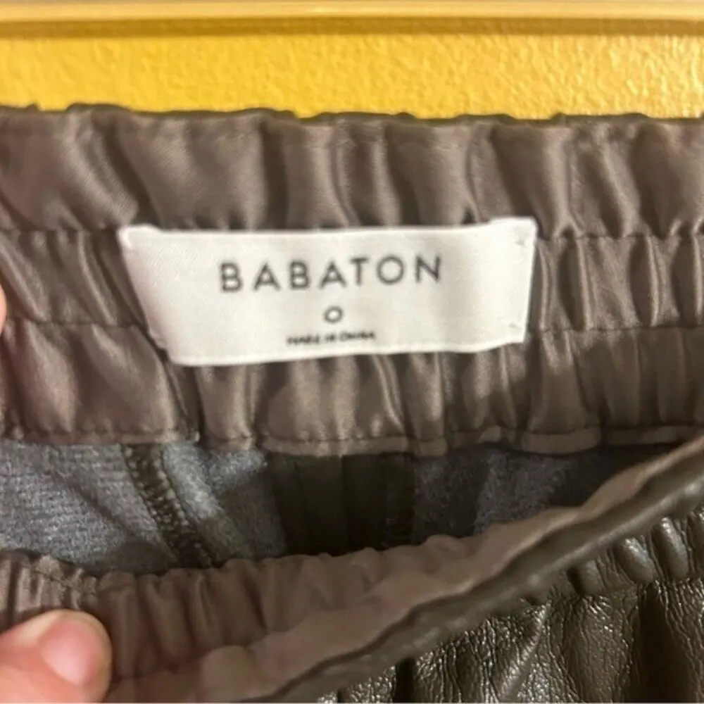 Babaton Aritzia army green faux leather ladies jogger style pants, size 0 chic - Image 6