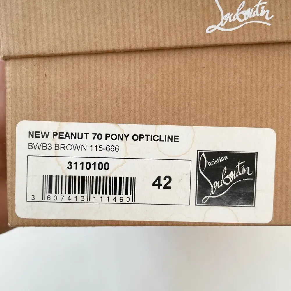 Christian Louboutin Brown Black Leather New Peanut 70mm opticline wedge pumps 42 - Image 9