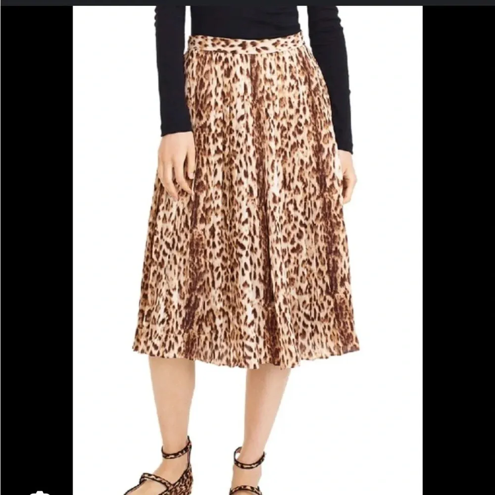 NWOT J.CREW LEOPARD PLEATED MIDI SKIRT - Image 2