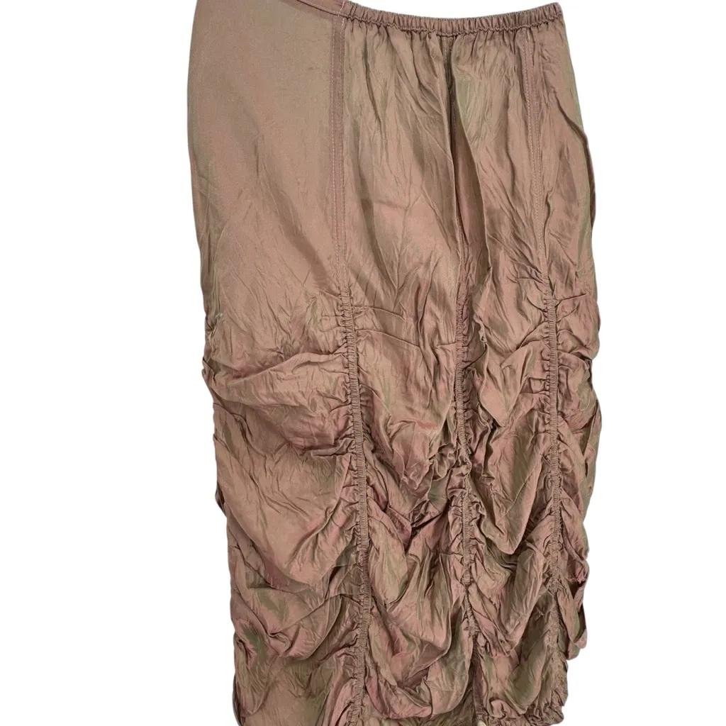 Hanna for La Journee Steampunk Whimsygoth Ruched Crinkle Maxi Skirt Size 2 Small Brown - Image 4