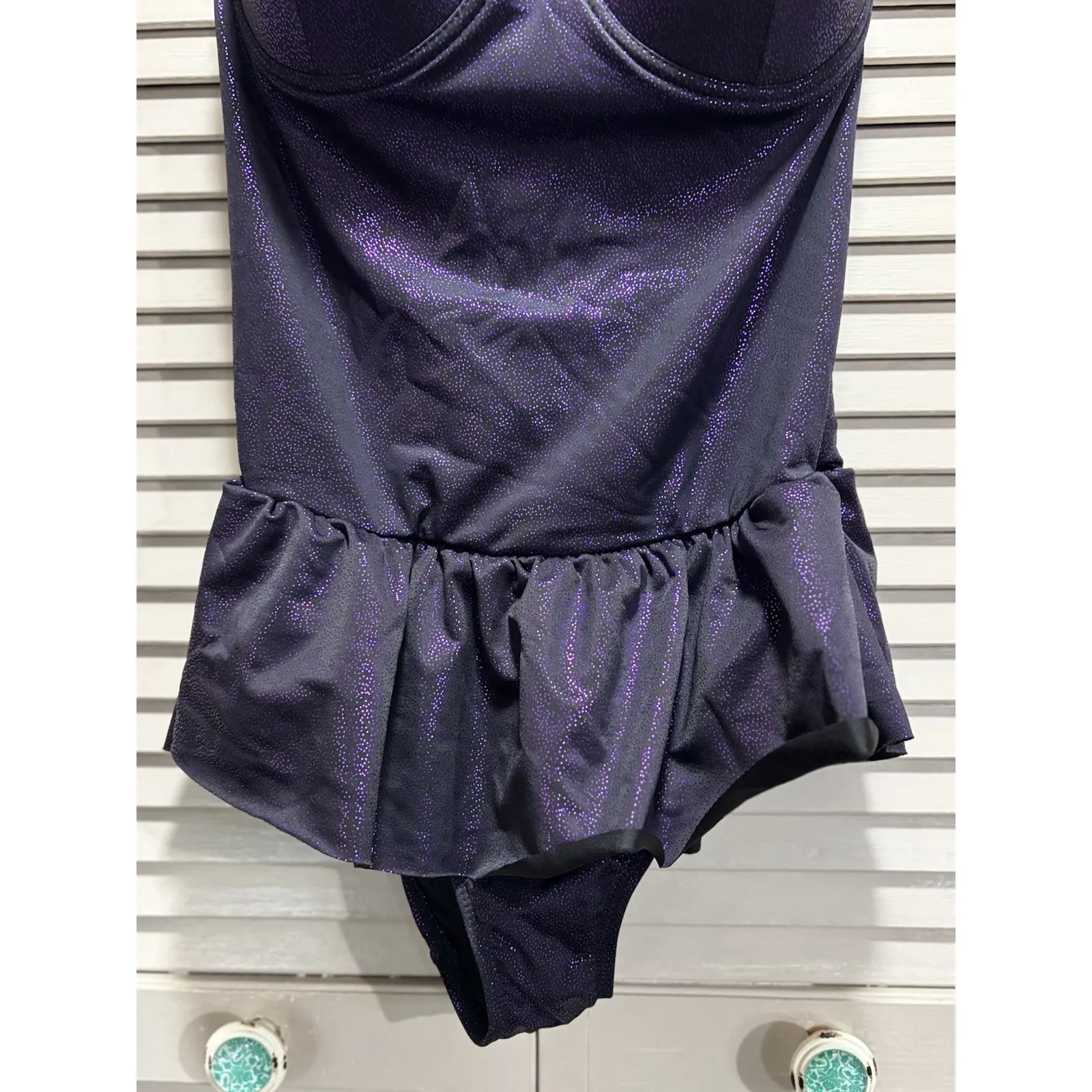 Hot Topic Disney Ursula One Piece Swimsuit Molded Cups Purple Metallic Sz M NWT Size M - Image 3