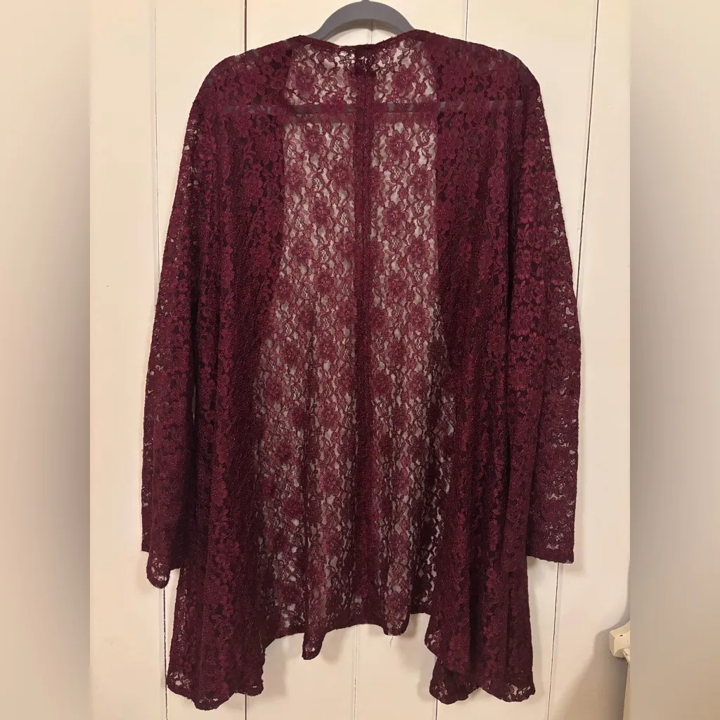 Burgundy / Dark Red Floral Mesh Net Women’s Long Cardigan - Image 7