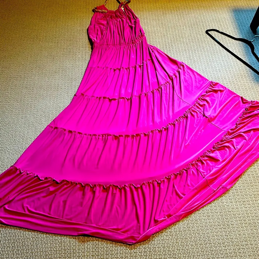 Tbags pink dress halter top tiered flowy heavy large T - Image 2