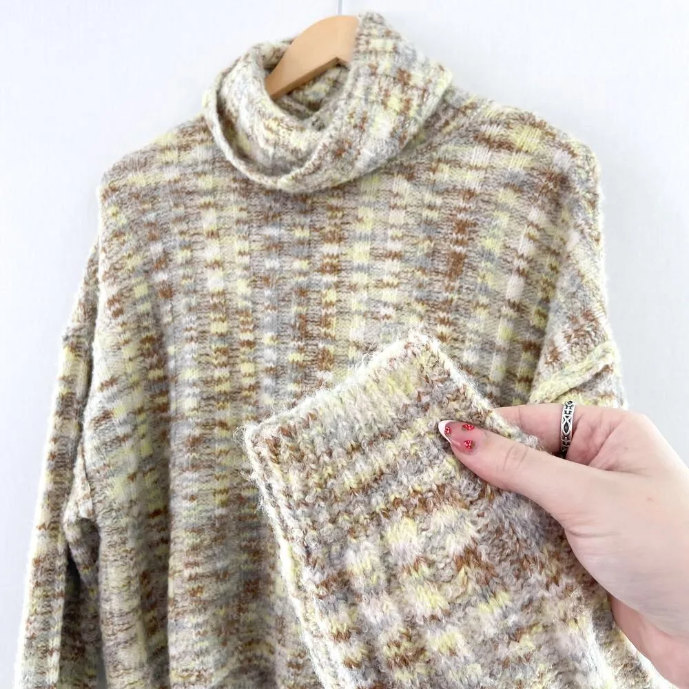 American Eagle Knit Cropped Turtleneck Sweater size Medium Green Brown Marled - Image 6
