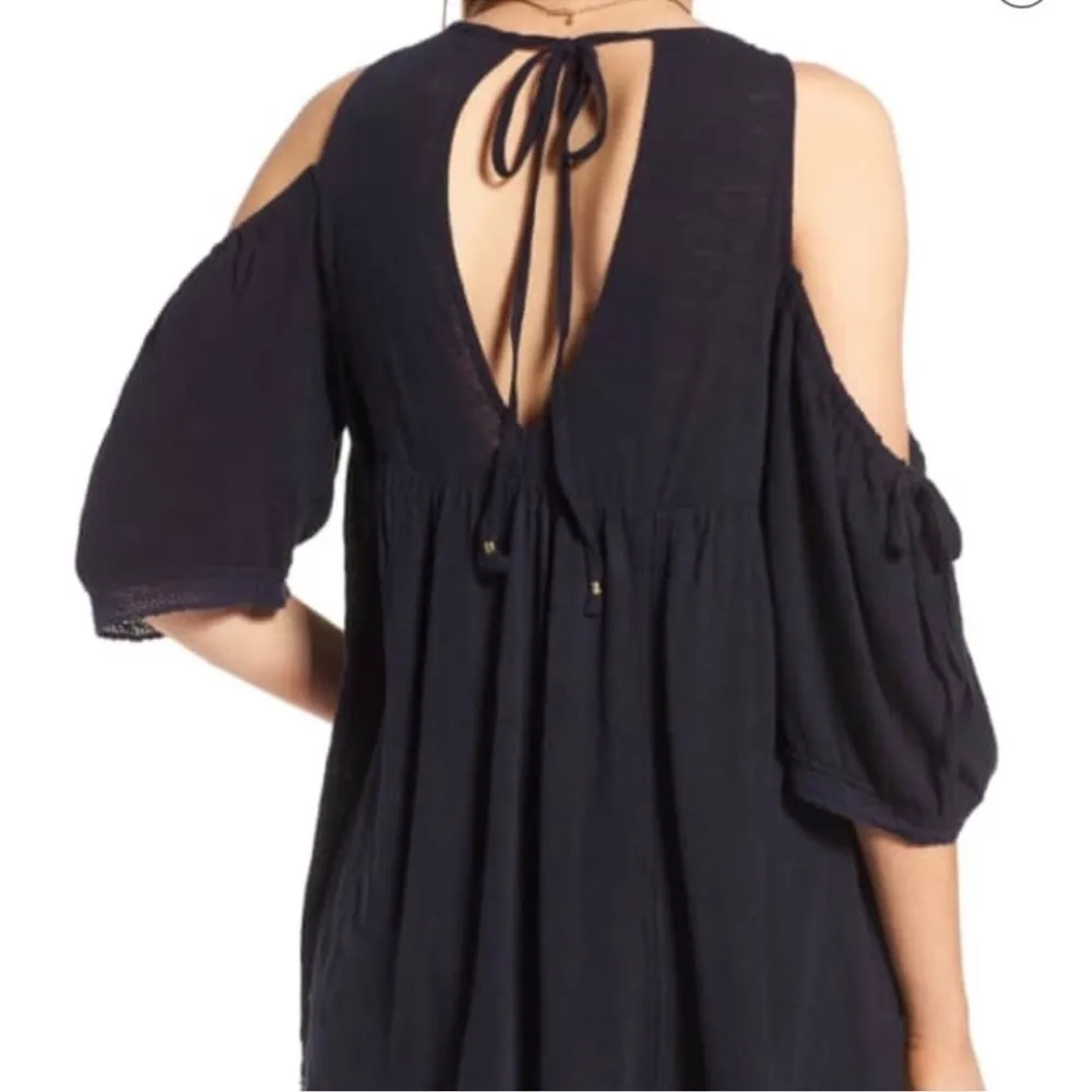 Free People Blue Embroidered Beaded Tunic Top Boho Cottagecore - Image 2