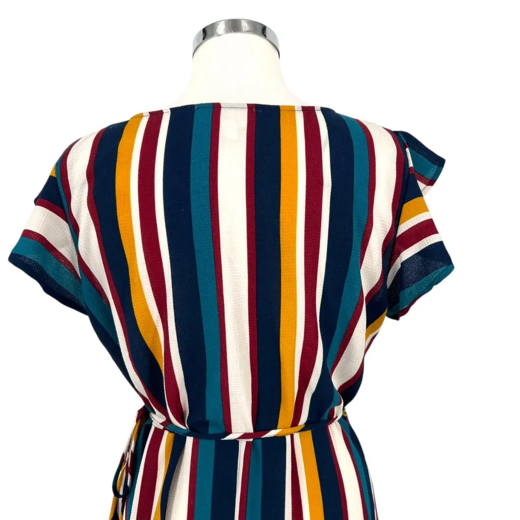 Superfoxx Striped Wrap Flutter Sleeve Midi Dress Multicolor Size Large - Image 8