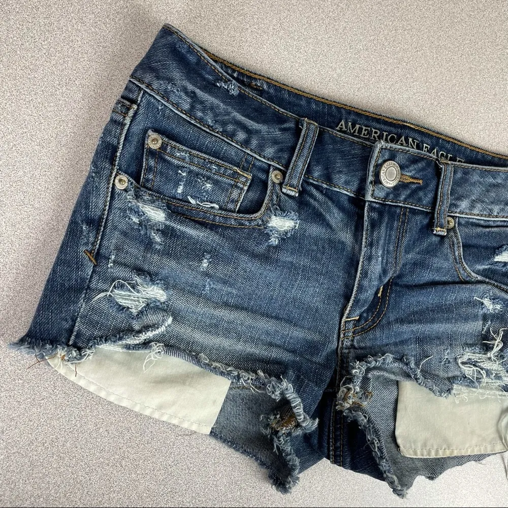American Eagle Shortie Distressed Denim Shorts - Image 2