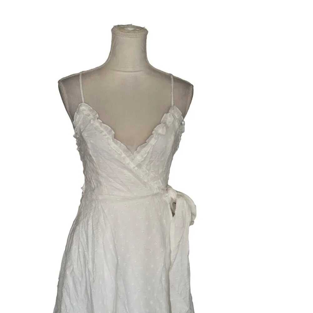 Lulus White Eyelet Cotton Wrap Lace Dress Polka Dot Ruffles Wedding NWT Size S - Image 3