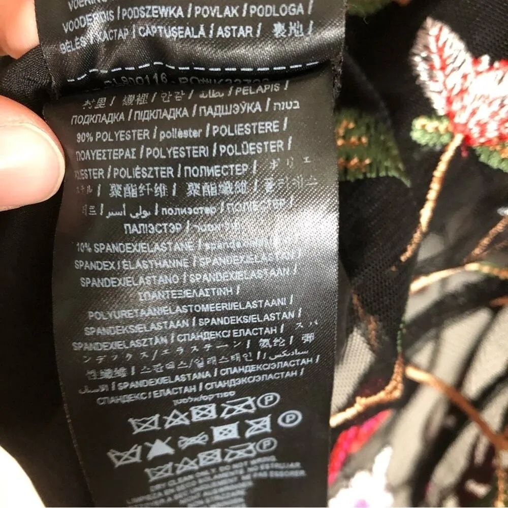 Guess Black Embroidered Floral Open Shoulder High Neck Bell Sleeves Mini Dress - Image 10