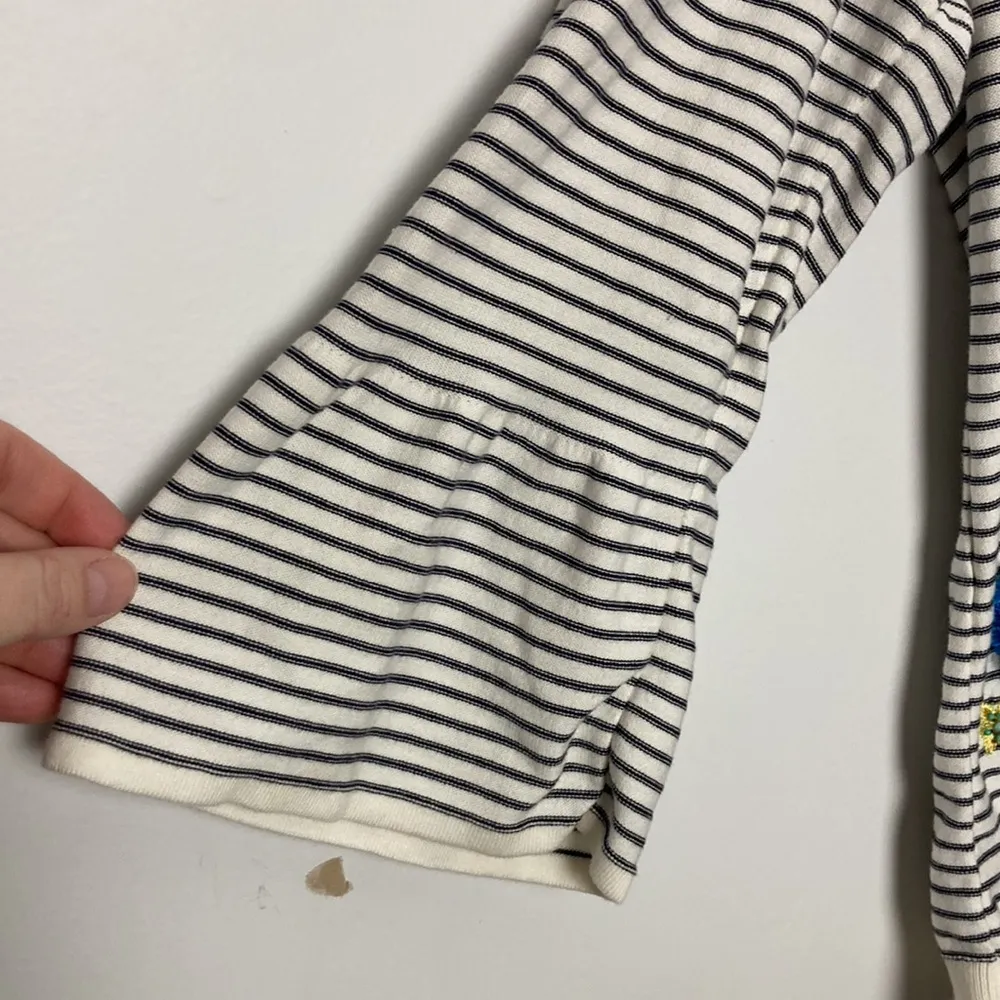 Talbots|Black/White Striped Embroidered Beaded Flower Pullover Sweater Medium - Image 3