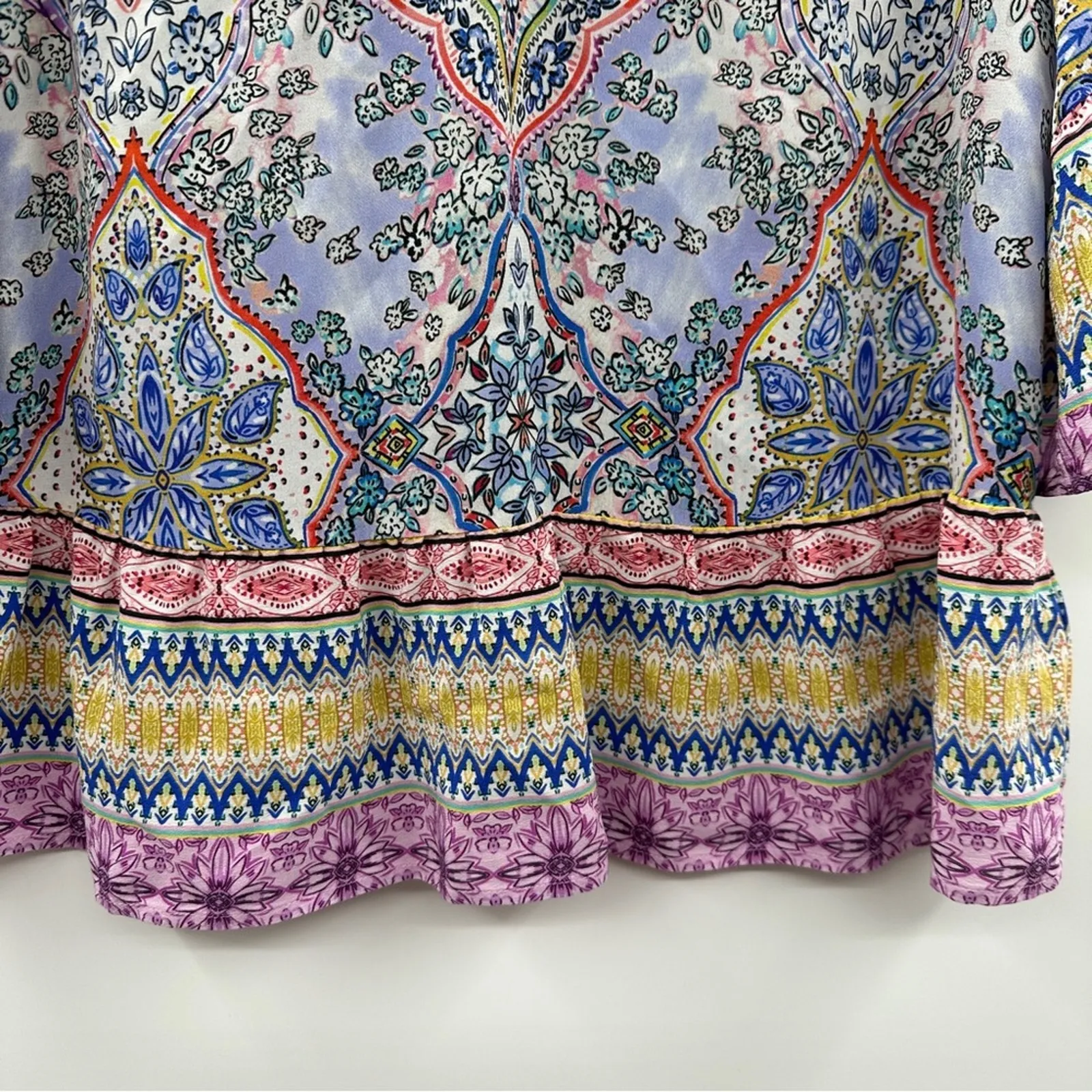 Anthropologie Kachel Lynn Silk Swing Peplum 3/4 Bell Sleeve‎ Multicolor Top Sz 6 - Image 5